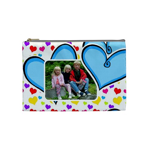 Blue Heart (meduim) Cosmetic Bag By Deborah Front
