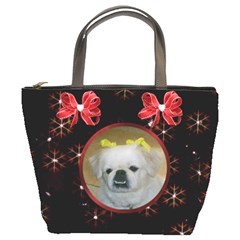 Snowflakes On Black Bucket Bag
