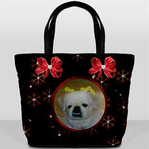 Snowflakes On Black Bucket Bag By Kim Blair Back