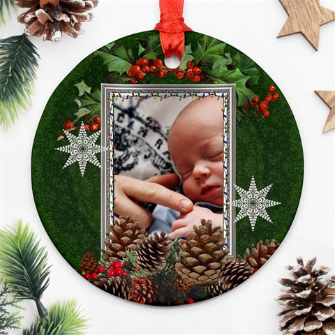 Christmas Holly Round Ornament (2 Sides) By Lil Back