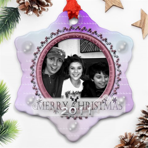 Purple Merry Christmas Tree Ornament By Claire Mcallen Back
