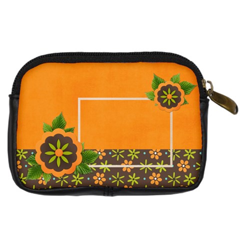 Digital Camera Leather Case : Orange Flowers By Jennyl Back