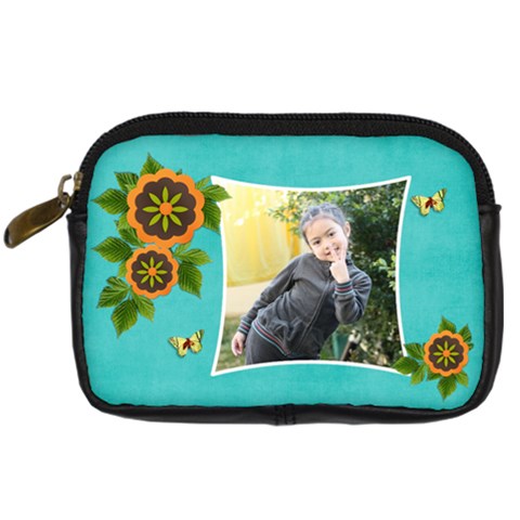 Digital Camera Leather Case : Orange Flowers2 By Jennyl Front