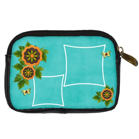Digital Camera Leather Case : Orange Flowers2 By Jennyl Back