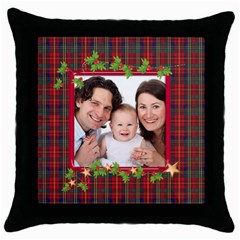 Tartan Garland Holiday Pillow - Throw Pillow Case (Black)