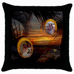 Palm Sunset Love 2 frame throw pillow - Throw Pillow Case (Black)