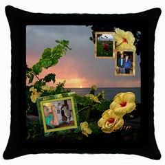 Hibiscus Sunset 2 frame throw pillow - Throw Pillow Case (Black)