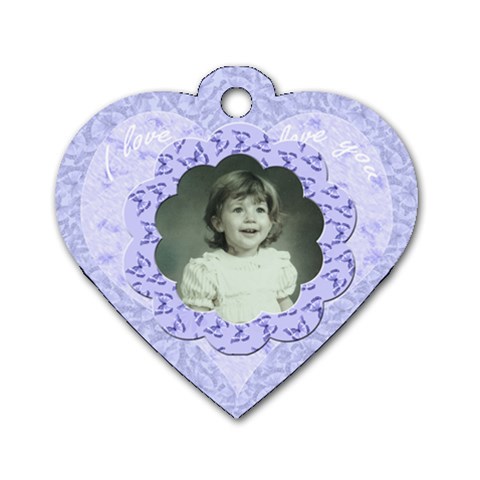 Lilac Blue Flower Heart Dog Tag By Claire Mcallen Back