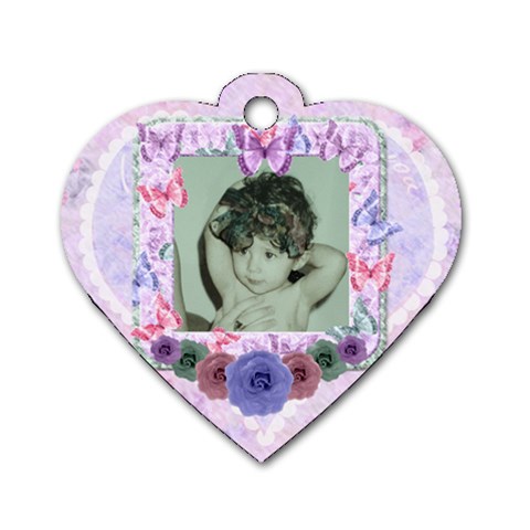 Beautiful Butterfly Girl Heart Flower Dog Tag By Claire Mcallen Front