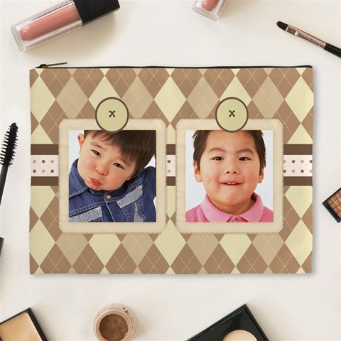 Brownn buttons Cosmetic Bag Xl By Happylemon Front