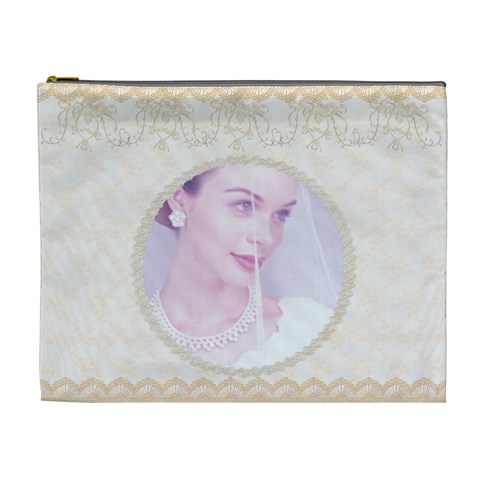 Peach Floral Lace Cosmetic Bag By Happylemon Front