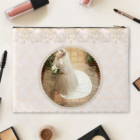 Peach Floral Lace Cosmetic Bag By Happylemon Back