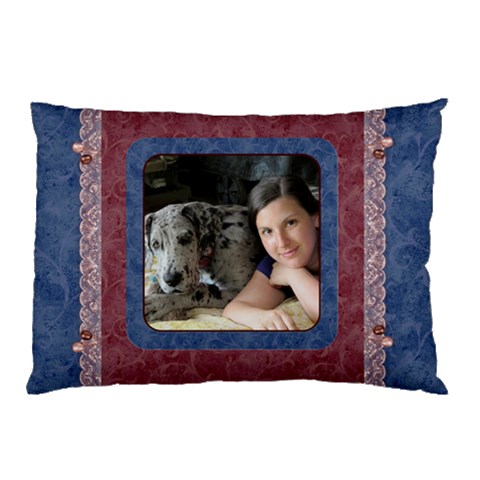 Blue And Burgundy Lace Pillow Case By Deborah 26.62 x18.9  Pillow Case