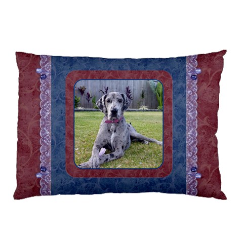 Burgundy And Blue (2 Sided) Lace Pillow Case By Deborah Front