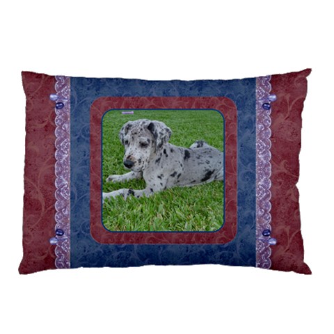 Burgundy And Blue (2 Sided) Lace Pillow Case By Deborah Back