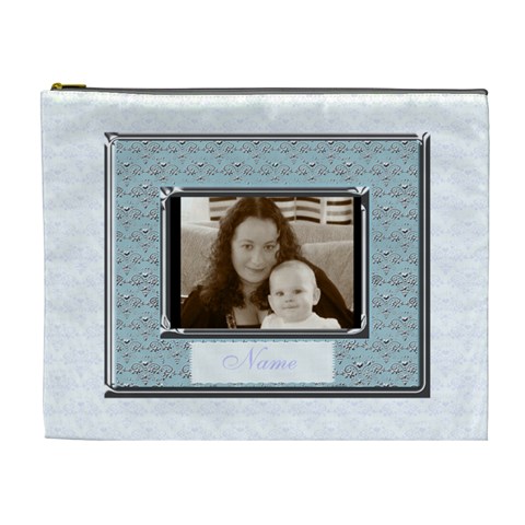 Pale Blue And Silver Classic  Love Cosmetic Bag Xl By Claire Mcallen Front