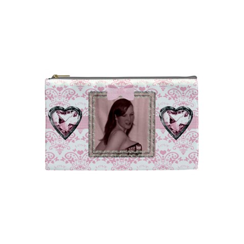 Pink Gingham Love Small Cosmetic Bag By Claire Mcallen Front
