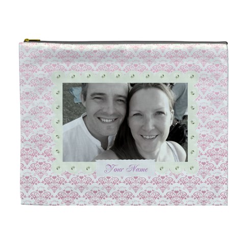 Pink To Lilac Heart Classic Toile Love Cosmetic Bag Xl By Claire Mcallen Front