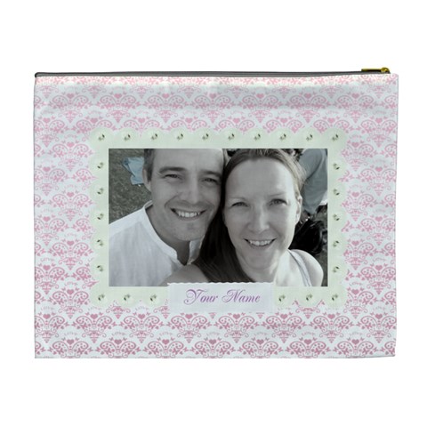 Pink To Lilac Heart Classic Toile Love Cosmetic Bag Xl By Claire Mcallen Back