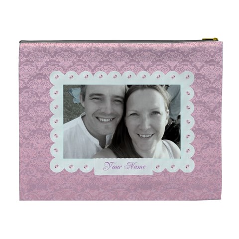 Pink And Violet Heart Classic Toile Love Cosmetic Bag Xl By Claire Mcallen Back