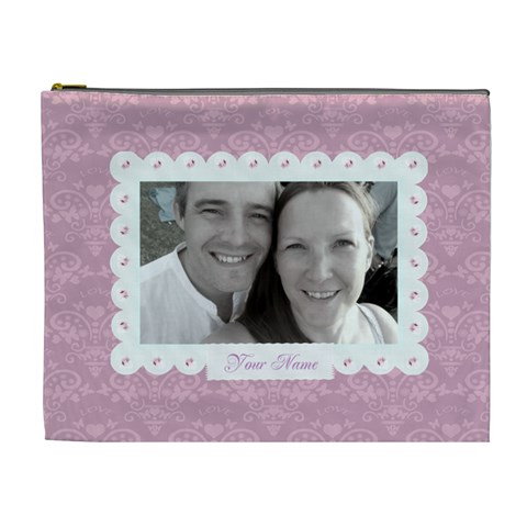 Violet Heart Classic Toile Love Cosmetic Bag Xl By Claire Mcallen Front
