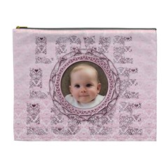Pink love heart classic toile love cosmetic bag xl - Cosmetic Bag (XL)