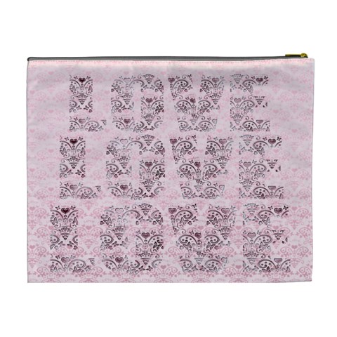 Pink Love Heart Classic Toile Love Cosmetic Bag Xl By Claire Mcallen Back
