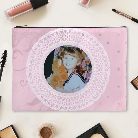 Pink Love Lace Cosmetic Bag By Claire Mcallen Front