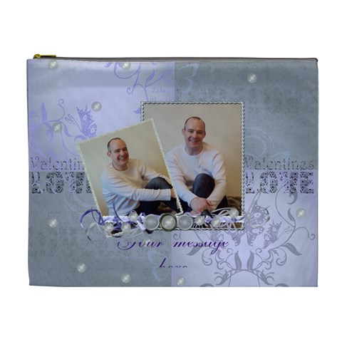 Blue Bubbles Valentines Cosmetic Bag Xl By Claire Mcallen Front