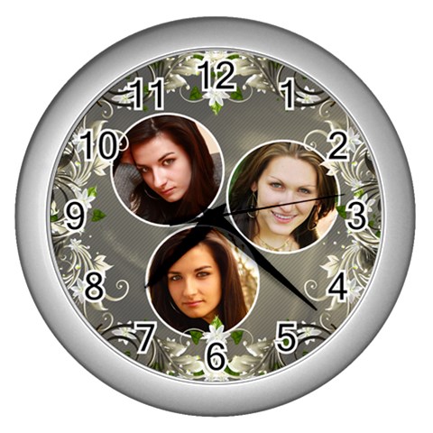 Elegant Silver Floral Wall Clock By Deborah Front