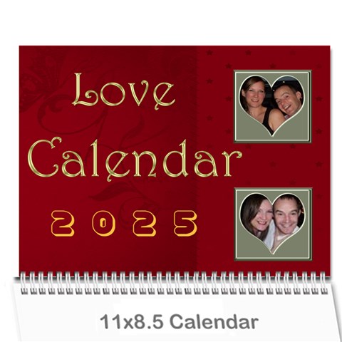 Large Wall  love  Calendar 2025 Red And Gold  By Claire Mcallen Cover