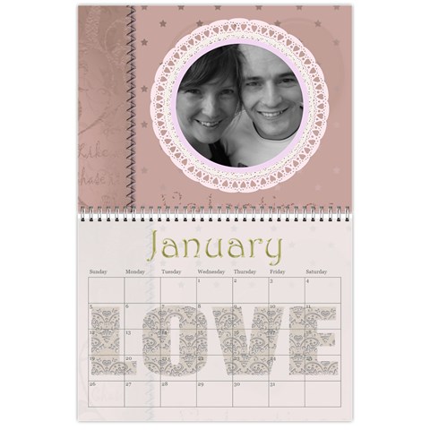 Large Wall  love  Calendar 2025 Red And Gold  By Claire Mcallen Jan 2025