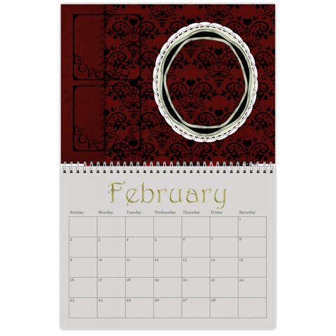 Large Wall  love  Calendar 2025 Red And Gold  By Claire Mcallen Feb 2025
