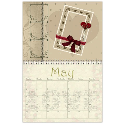 Large Wall  love  Calendar 2025 Red And Gold  By Claire Mcallen May 2025
