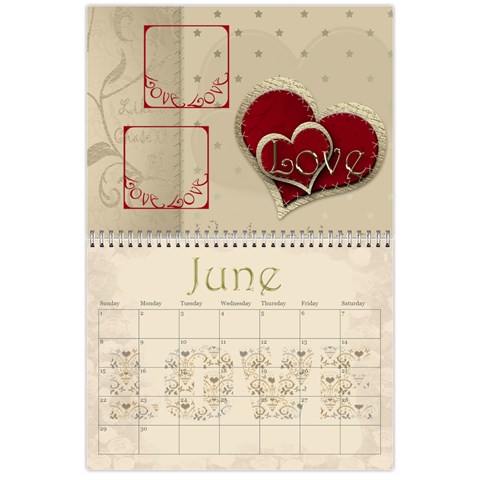 Large Wall  love  Calendar 2025 Red And Gold  By Claire Mcallen Jun 2025