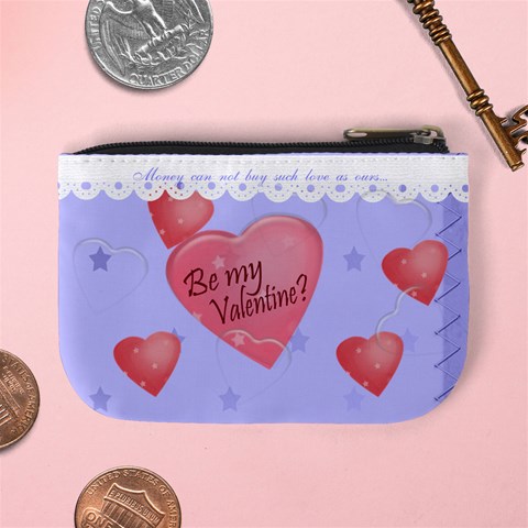 Be My Valentine, Fun Blue Mini Coin Purse By Claire Mcallen Back