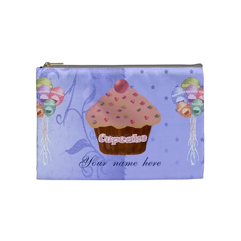 Pink Cupcake With Blue Background Cosmetic Bag By Claire Mcallen Front