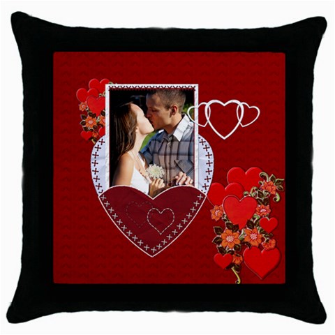 Red Heart Throw Pillow Case By Lil Front