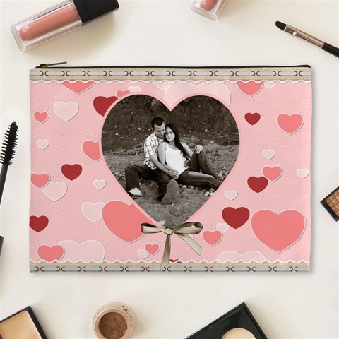 Pink Hearts Xl Cosmetic Bag By Lil Front