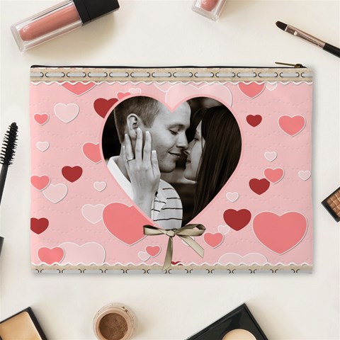 Pink Hearts Xl Cosmetic Bag By Lil Back