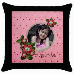 Throw Pillow Case (Black): I LOve You