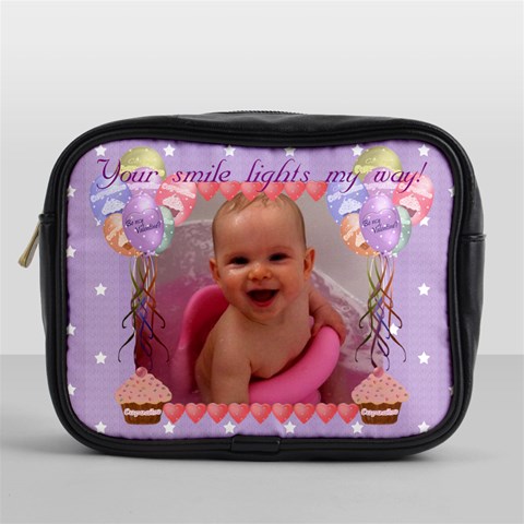 Your Smile Lights My Way, Cupcake And Balloon Mini Toiletry Or Make Up Bag By Claire Mcallen Front
