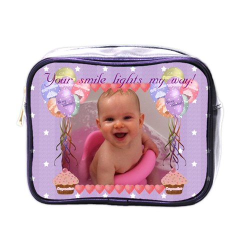 Your Smile Lights My Way, Cupcake And Balloon Mini Toiletry Or Make Up Bag By Claire Mcallen Front