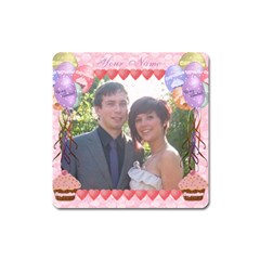 Square Be my valentine cupcake and balloons magnet - Magnet (Square)