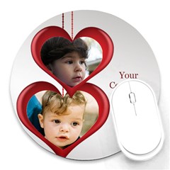 Red and silver Heart Mousepad - Round Mousepad