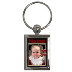 Red love heart gold frame keyring - Key Chain (Rectangle)