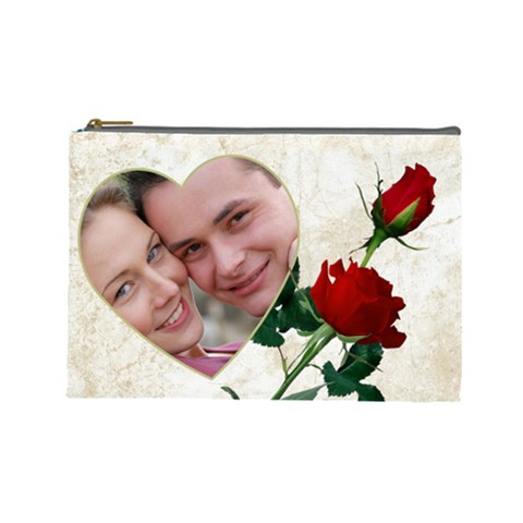 Rose On Gold Marble Large Cosmetic Bag By Deborah Front