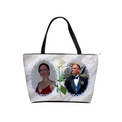 Our love in white satin shoulder Bag - Classic Shoulder Handbag