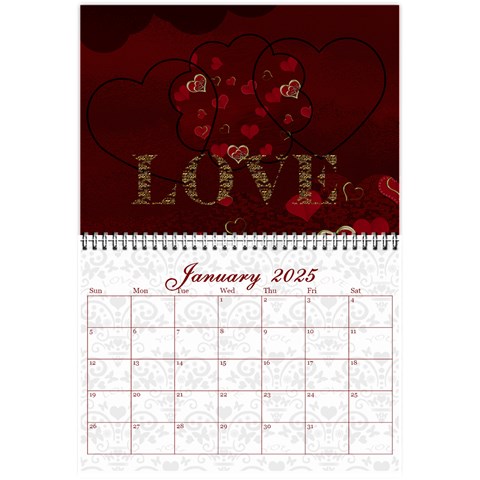 2025 February Start Red Love Heart Calendar By Claire Mcallen Jan 2025