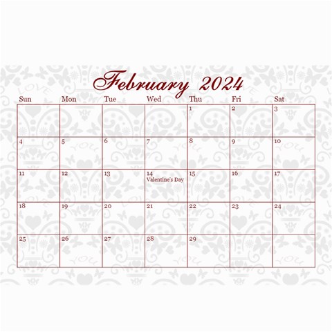 2024 February Start Red Love Heart Calendar By Claire Mcallen Apr 2024
